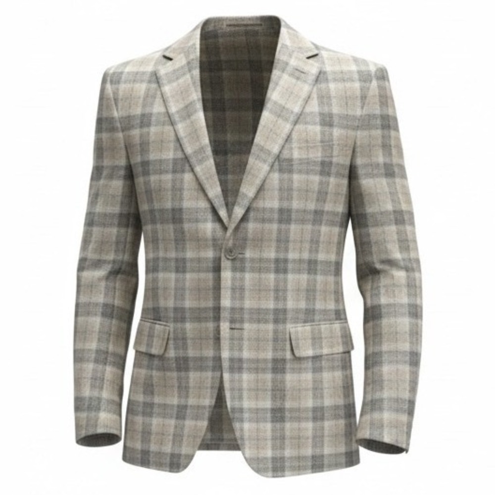 Lauren Ralph Lauren Mens‎ 38R Lassiter Linen Plaid Ultraflex Blazer Cream Grey
